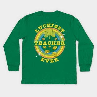 Luckiest Teacher Ever St Patrick's Day Teaching Funny Kids Long Sleeve T-Shirt